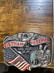 VTG Vietnam Veteran And Proud Of It Belt Buckle Enamel Great American Buckle Co