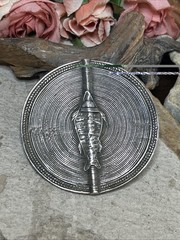 58. SILVER guy Signed West African Baule Sun Amulet FISH belt Buckle 65mm, 74.1g