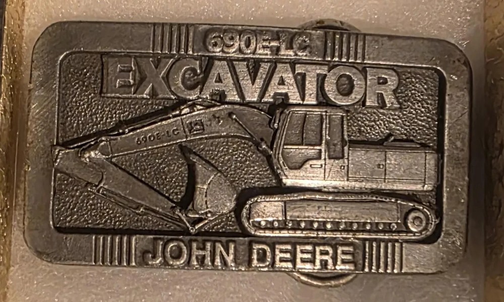 Vintage 1992 Metal Belt Buckle, John Deere, Excavator, 690E-LC, Tractor, Constru