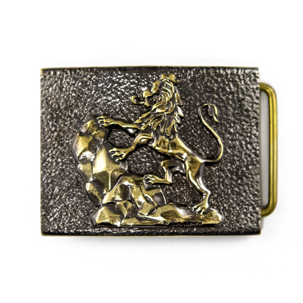 Brass belt buckle Rampant Lion, Royal coat of arms, Lion, Galicia belt buckle