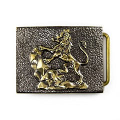 Brass belt buckle Rampant Lion, Royal coat of arms, Lion, Galicia belt buckle