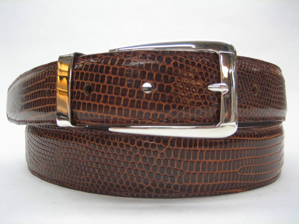 Sterling silver 925 two piece buckle set and Genuine Lizard 30 mm belt U.S.A..