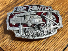 VINTAGE FIRE FIGHTER BELT BUCKLE 1989 ARROYO GRANDE RED USA AG-13