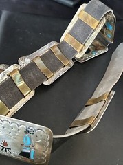 Turquoise Onyx Zuni Sterling Silver Sun Face Inlay Old Pawn Belt 40&Prime; 17406