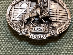 Western Belt Buckle Peach Capitol Rodeo 25th Kansas Rare 3D Cowboy Bronco Chute