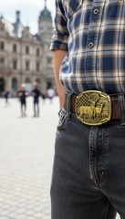 Men Gold Metal Belt Buckle Deer Nature Hunter Western Fashion Pant Jeans Casual
