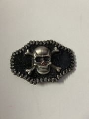 Large Skull And Bones Belt Buckle Silver Chrome Black