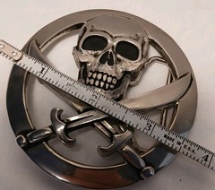 Vintage Silver Star Skull and Swords Belt Buckle Made in USA Jolly Roger Metal