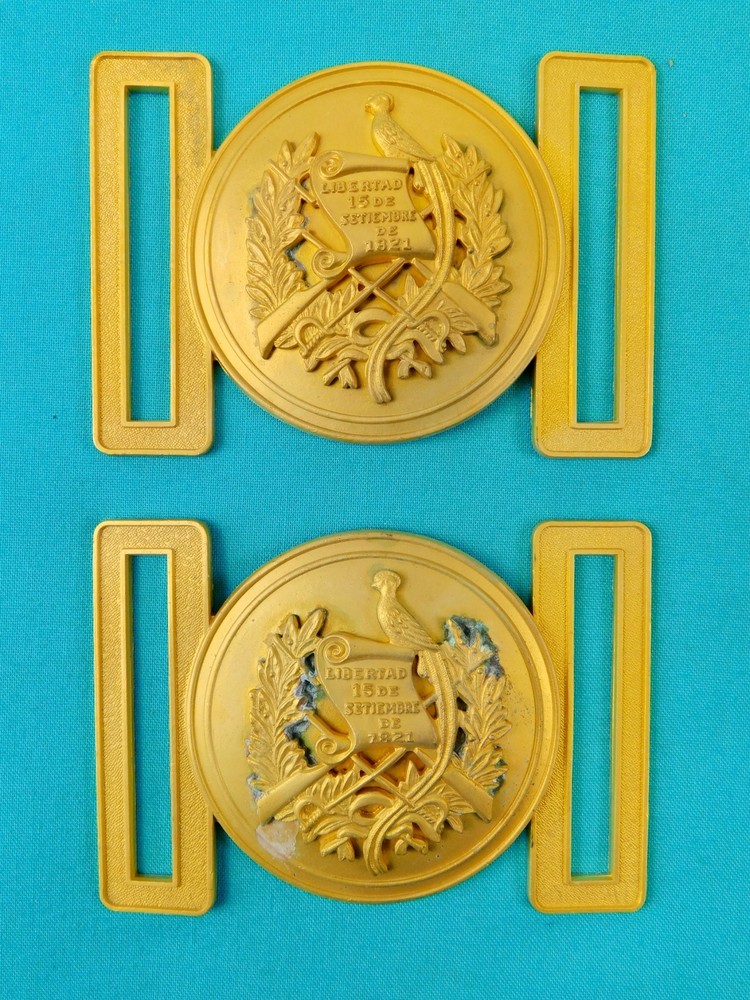 Set 2 US Guatemala Coat of Arms Gold Tone Military Army N.S. MEYER Belt Buckle F