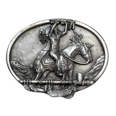 Vtg 1984 Siskiyou Pewter Belt Buckle Native American Warrior Horse Tribute R-29