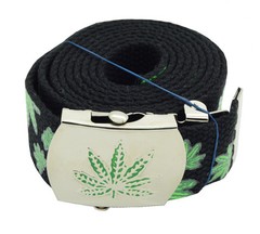 3D « MARIJUANA » MILITARY CANVAS WEB BELT & BUCKLE 60 inches
