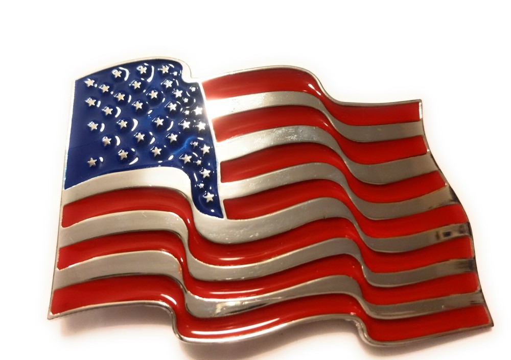 USA FLAG Waving Chrome highlights belt buckle military army navy marines AF