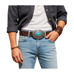 Men Women Silver Metal Buckle Ethnic Aztec Oval Turquoise Trendy Western Fashion