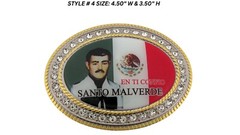 Jesus Malverde Belt Buckle Gold Metal New Men Women Flag Mexico Iced Style Bling