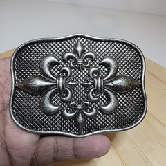 Four Fleur-de-Lis motifs belt buckle antique dark silver finish rectangular shap
