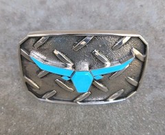 Douglas Magnus Santa Fe Turquoise Longhorn Sterling Diamond Plate Trophy Buckle