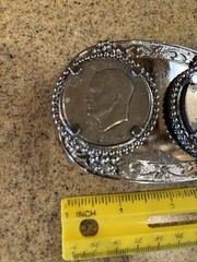 DOUBLE SILVER DOLLAR COINS BELT BUCKLE 1974 Shiny Beautiful