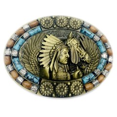 Indian Warrior Chief Belt Buckle Western Cowboy Native American (YIW-03-G)