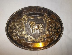 Vtg SINALOA 6&Prime; Silver Brass BULL RIDER Rodeo WESTERN Mexican CARTEL Belt BUCKLE