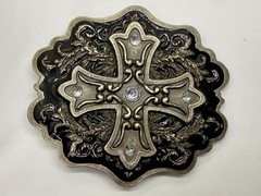 Iron Cross with Rhinestone Religious Gothic Punk Black Silver Color Belt Buckle