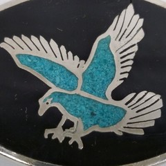 Black Enamel Oval Belt Buckle Turquoise Color Silver Eagle Silver Western Style