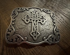 Blazin Roxx Scrolling Cross Filigree Western Belt Buckle Antique Silver