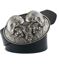 Double Skull Belt Buckle for Men, American Western Cowboy, Punk, Gothic, Silver
