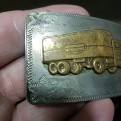 Vintage German Silver Semi Truck Belt Buckle Engraved Brass Tone Big Rig Men
