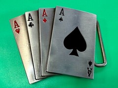 Poker Hand Four Aces – New Cutout Vegas Vibe Gambling Hand Belt Buckle