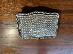 Belt Buckle. Clear Crystals With Wavy Rope Border. 3” X 2 1/4”