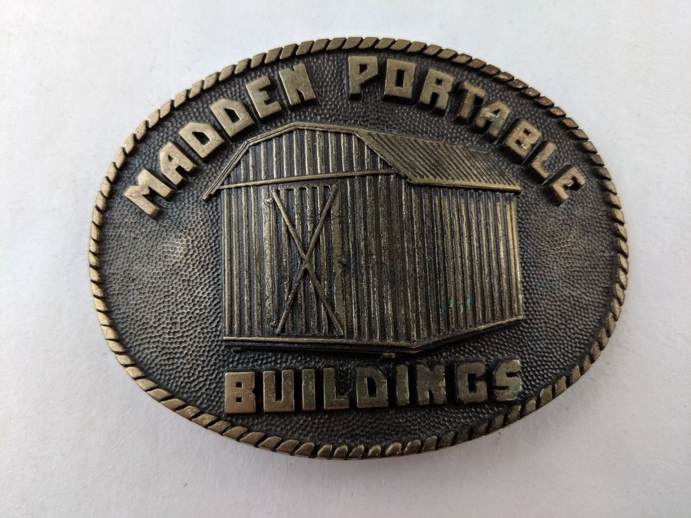 Vintage Madden Portable Buildings Solid Brass Belt Buckle Handmade Classic