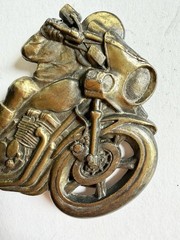 Vintage Brass Motorcycle & Rider Belt Buckle, Biker