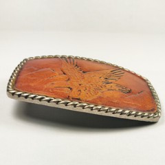Western Stamped Leather Eagle Bird Scenery Cowboy Belt Buckle