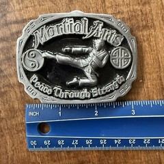 Vintage Martial Arts Belt Buckle Made In USA Peace Through Strength Kung