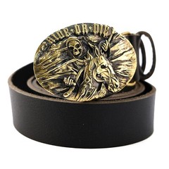 Biker RIDE OR DIE belt buckle with skull and dead horse, Solid brass belt buckle