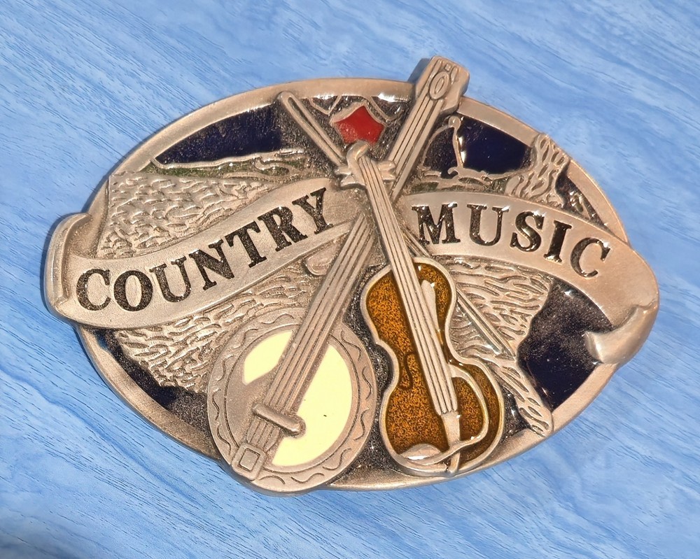 BELT BUCKLES Country Music Bluegrass Instruments Banjo Fiddle Oval NWOT Box!