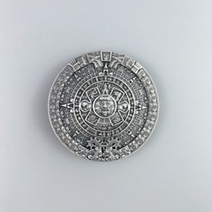 Vintage Silver Plated Aztec Calendar Belt Buckle Boucle de ceinture