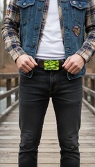 Men Black Metal Fashion Belt Buckle Army Green Camouflage Unique Print War Style