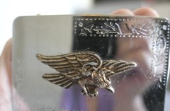 Silver Nickle Plated Iron Engraved Leaves Raised Gold Eagle Landing Belt Buckle