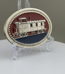 Diesel Locomotive Train Belt Buckle Railroad Enamel Oval Americana Vintage