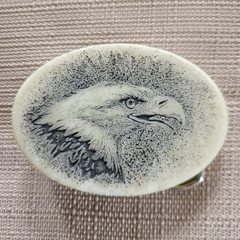 Vintage 80s Faux Scrimshaw Eagle Belt Buckle, Cultured Stone Western Wildlife