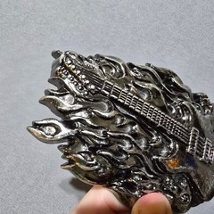 Guitar Skull Flame Belt Buckle Mens Gunmetal Silver Rocker Biker Punk vintage