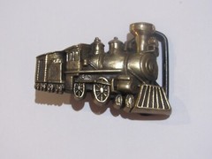 vintage 1978 1979 solid brass die-cut Steam Train shaped Locomotive belt buckle