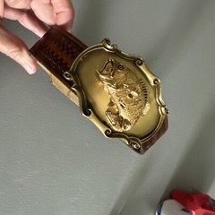 1978 Raintree Bass Fish Belt Buckle USA Leather Belt Brass Bronze Father Day 42
