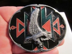 AMERICAN EAGLE WITH BLACK GREEN RED LACQUER BELT BUCKLE – HEAVY – GW-13