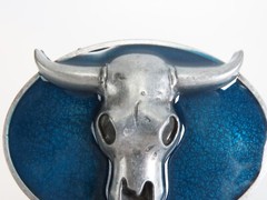 Longhorn Skull Belt Buckle Bull Enameled Blue Metal New