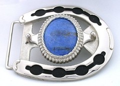 40×30 Oval Natural Afghanistan Lapis Cab Horseshoe Western Belt Buckle EPBB192
