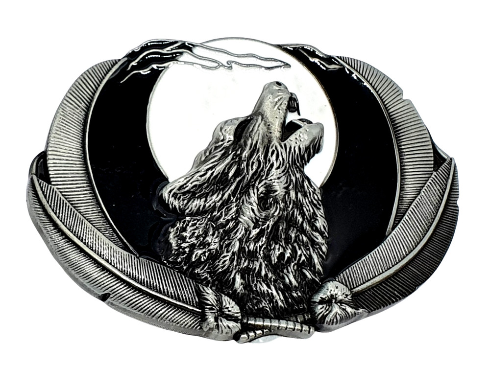 Belt Buckle Howling Wolf Moon Feathers Fenrir For 40mm Belt Pagan Norse Viking