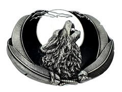 Belt Buckle Howling Wolf Moon Feathers Fenrir For 40mm Belt Pagan Norse Viking