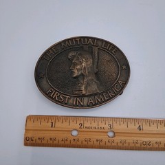 Vintage The Mutual Life First in America Insurance Advertising Metal Belt Buckle